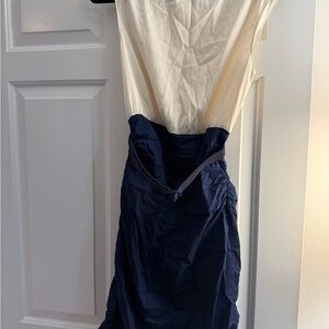 Alice + Olivia Cream and Navy Midi Dress